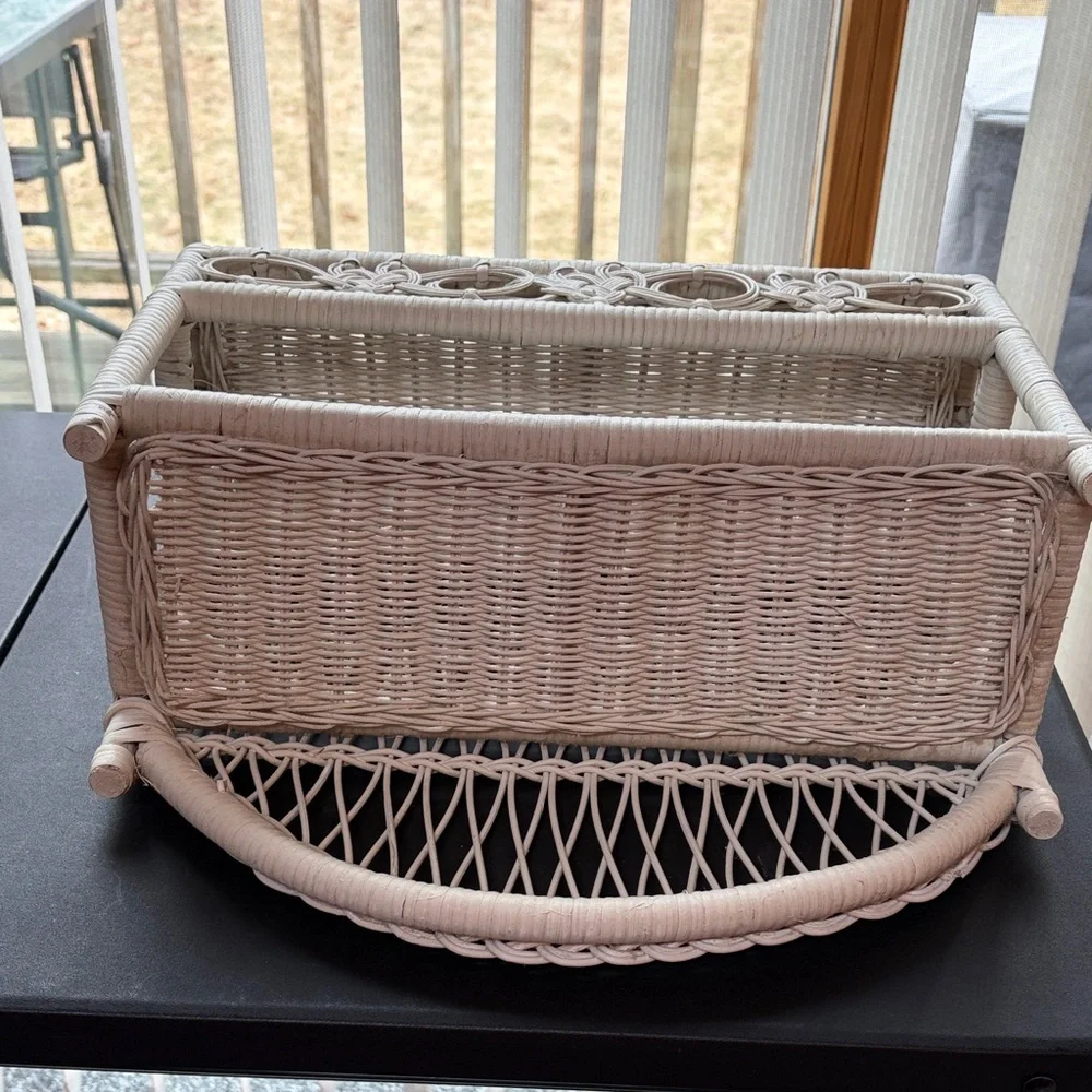 Wicker Wall Shelf Rack - White Boho Accent